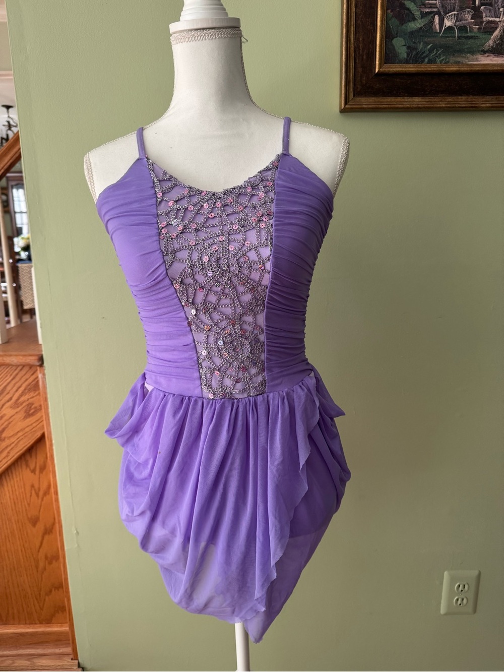 Kelle Lilac Beaded Dance Costume with Sheer Skirt - Small Adult